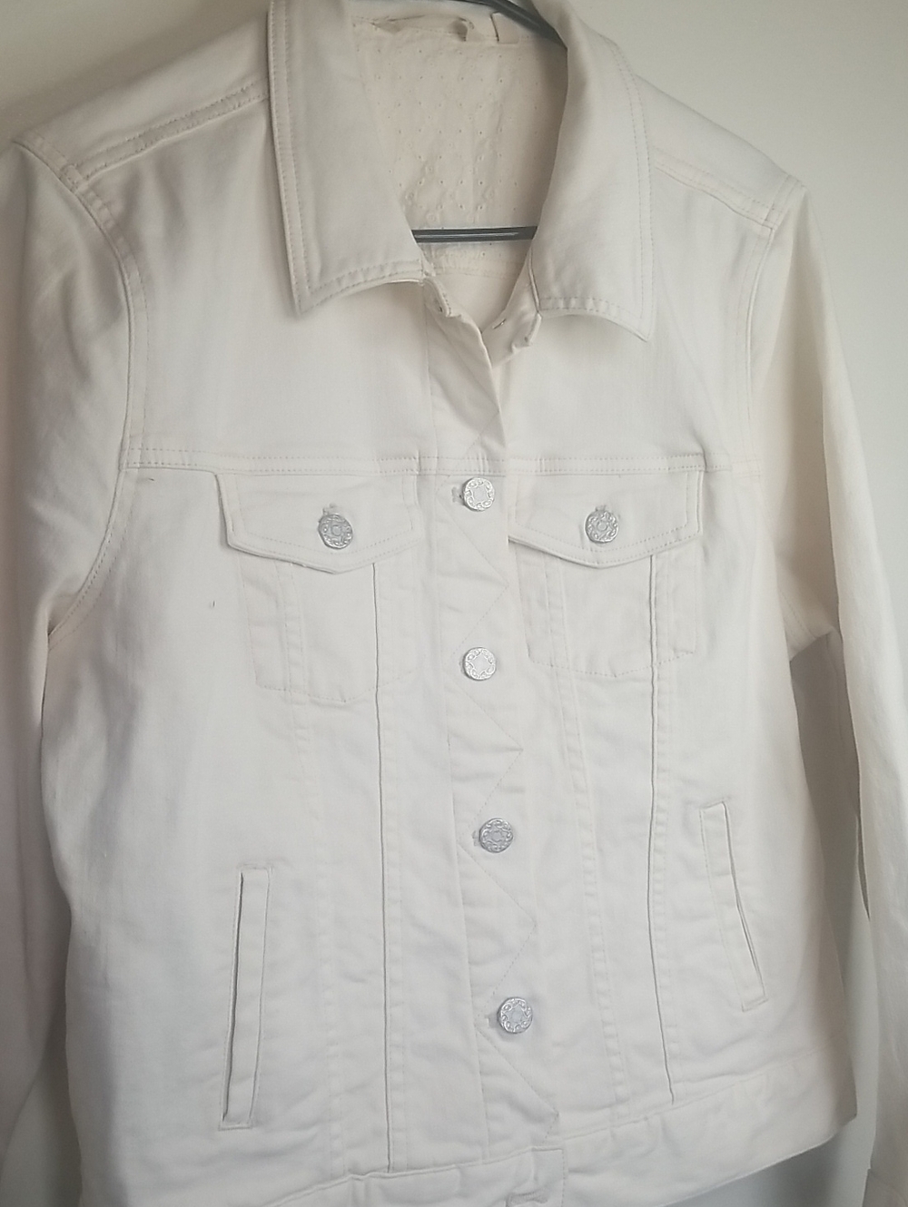 Soft Surroundings White Jean Jacket with Silver Buttons